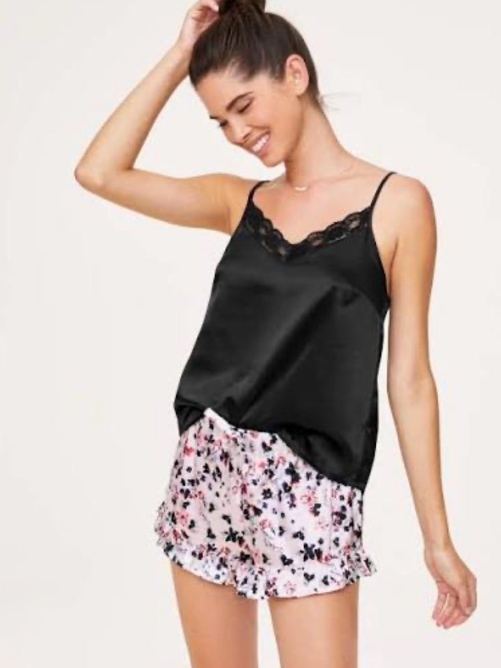 Adore Me Satin Pajama Set - Black Floral - Size  Medium